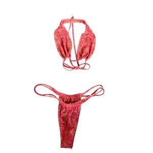 Gonza orange and yellow patterned‎ groovy Revolve bikini swimsuit set